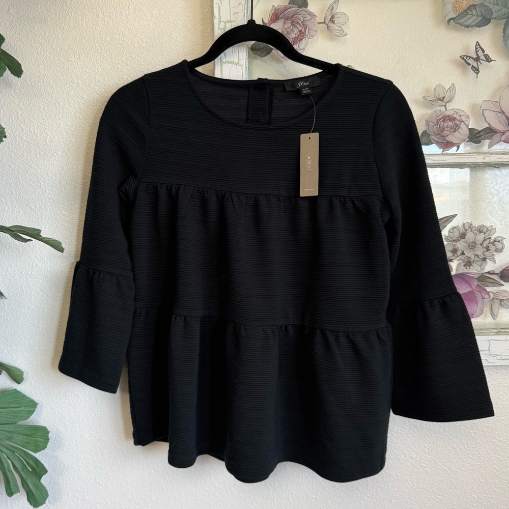 J.Crew Black Textured Peplum Top Women’s XXS NWT
